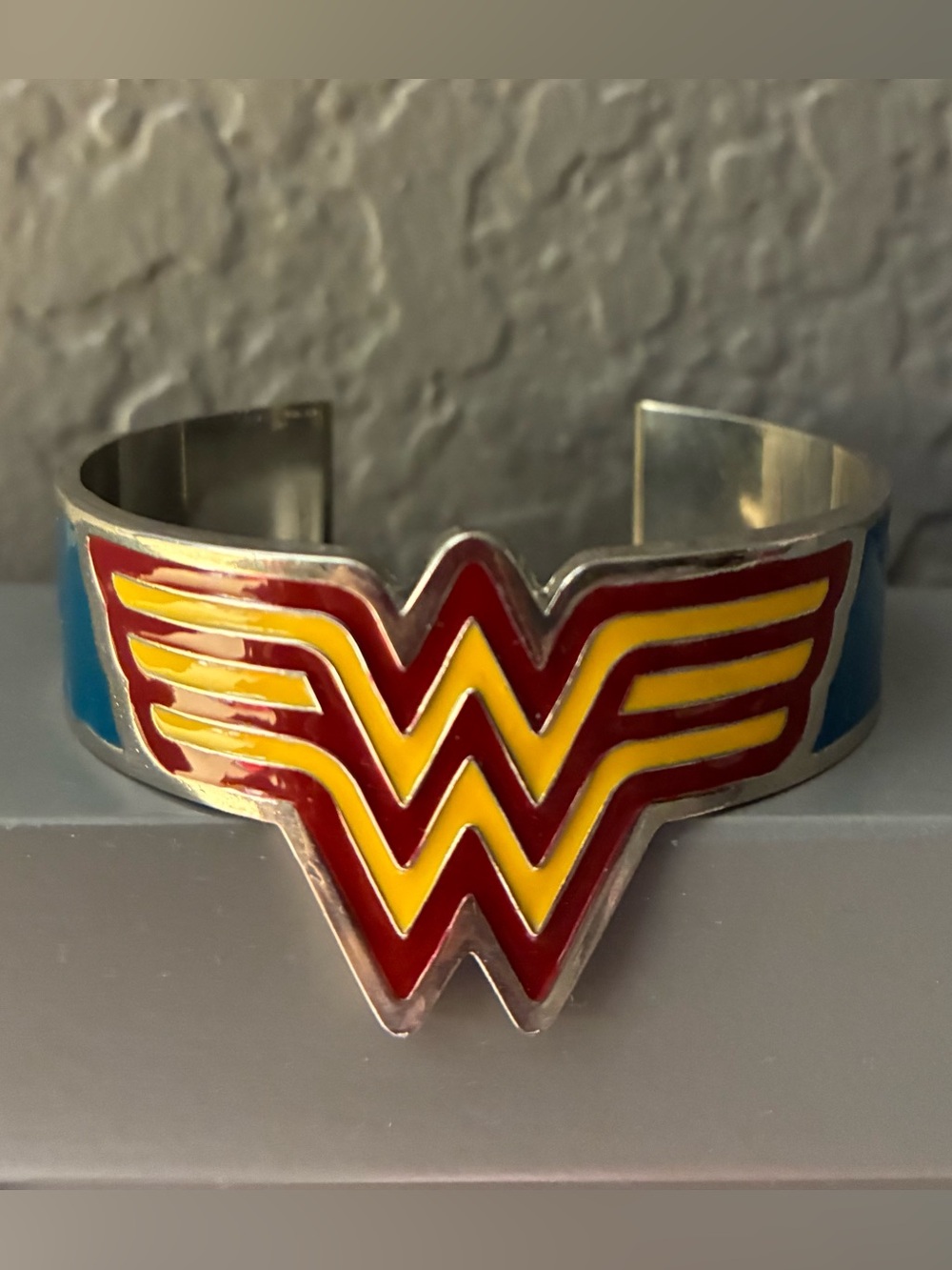 Rare Wonder Woman Enamel silver Cuff Bracelet.